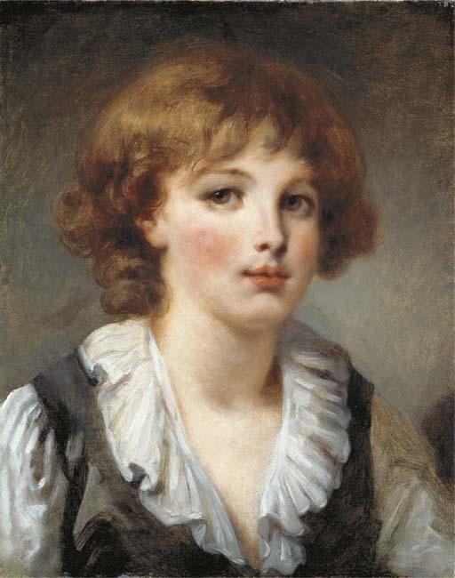 Wikioo.org - The Encyclopedia of Fine Arts - Painting, Artwork by Jean-Baptiste Greuze - A young boy, bust-length, in a white chemise and black waistcoat