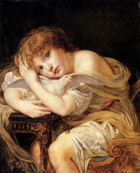 WikiOO.org - Enciklopedija dailės - Tapyba, meno kuriniai Jean-Baptiste Greuze - A young girl holding a dove