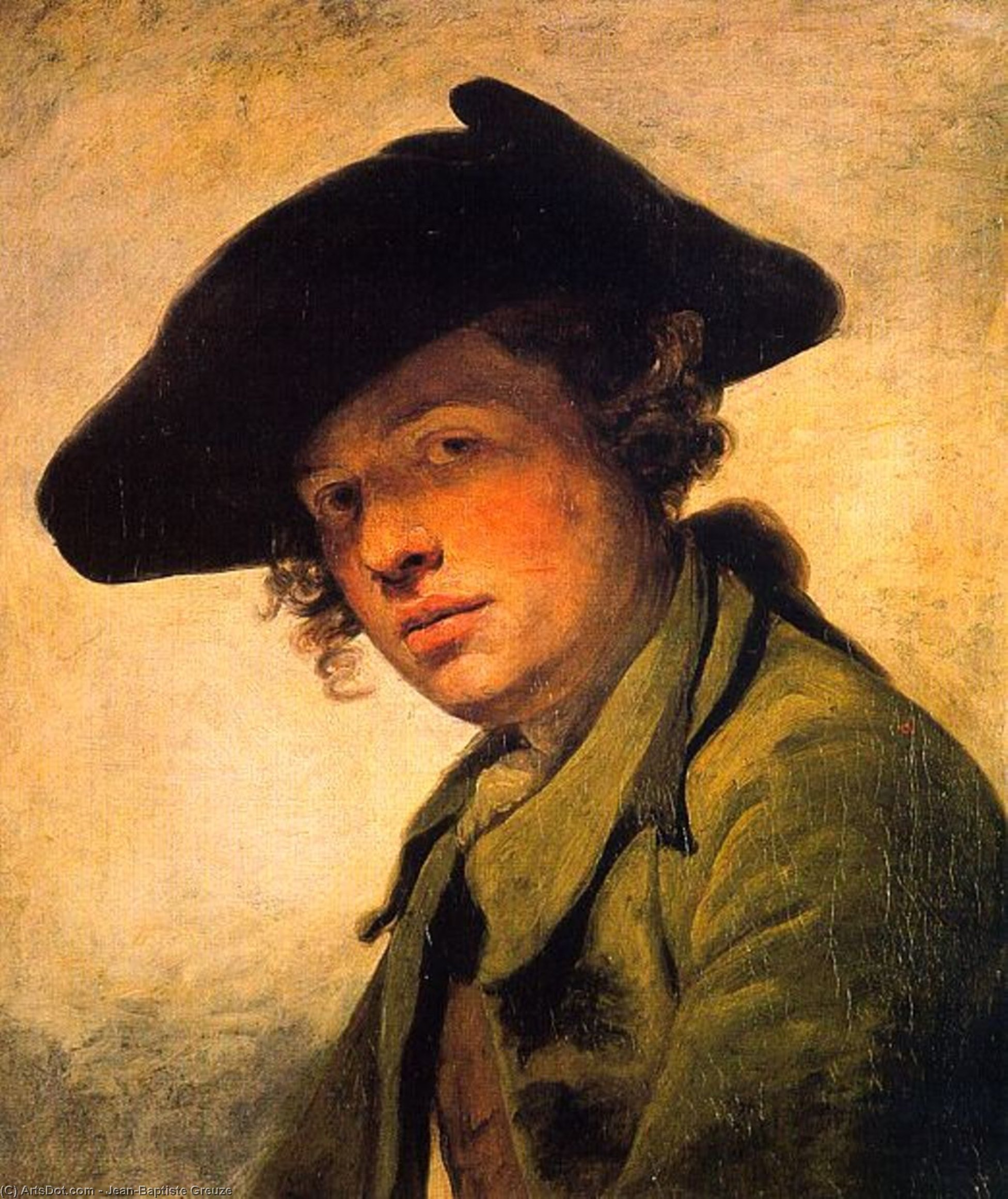 WikiOO.org - Енциклопедия за изящни изкуства - Живопис, Произведения на изкуството Jean-Baptiste Greuze - A Young Man in a Hat