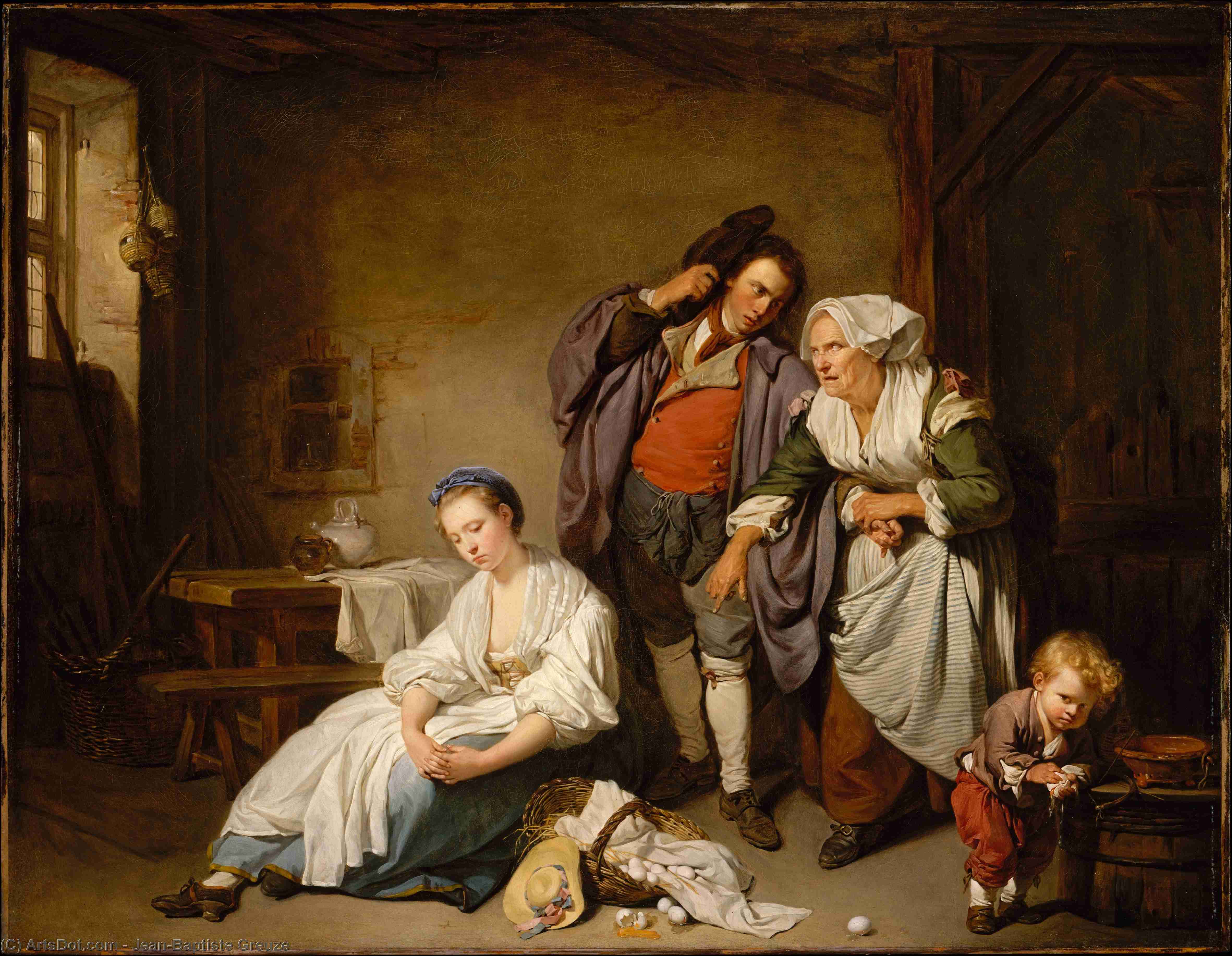 Wikioo.org - The Encyclopedia of Fine Arts - Painting, Artwork by Jean-Baptiste Greuze - Broken Eggs