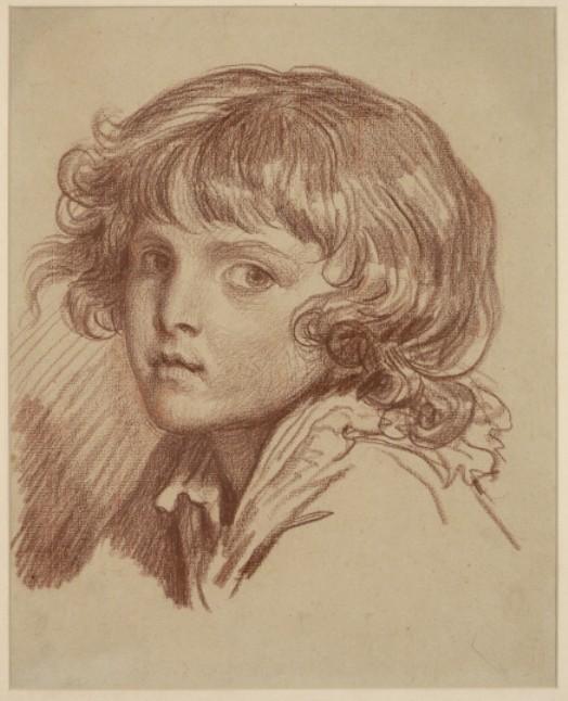 Wikioo.org - The Encyclopedia of Fine Arts - Painting, Artwork by Jean-Baptiste Greuze - Child's head with curly hair to the left