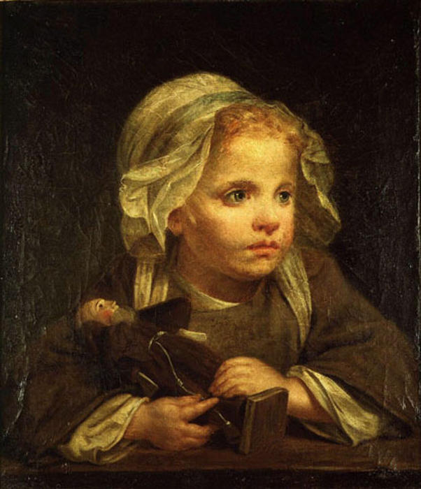 Wikioo.org - Encyklopedia Sztuk Pięknych - Malarstwo, Grafika Jean-Baptiste Greuze - Girl with a capuchin
