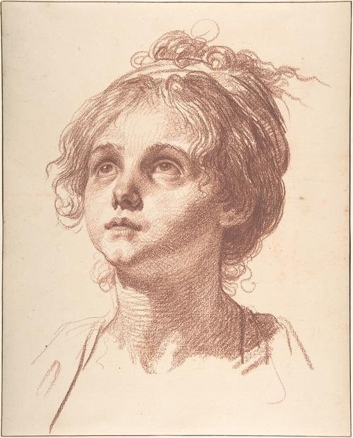 WikiOO.org - Енциклопедия за изящни изкуства - Живопис, Произведения на изкуството Jean-Baptiste Greuze - Head of a Girl Looking Up