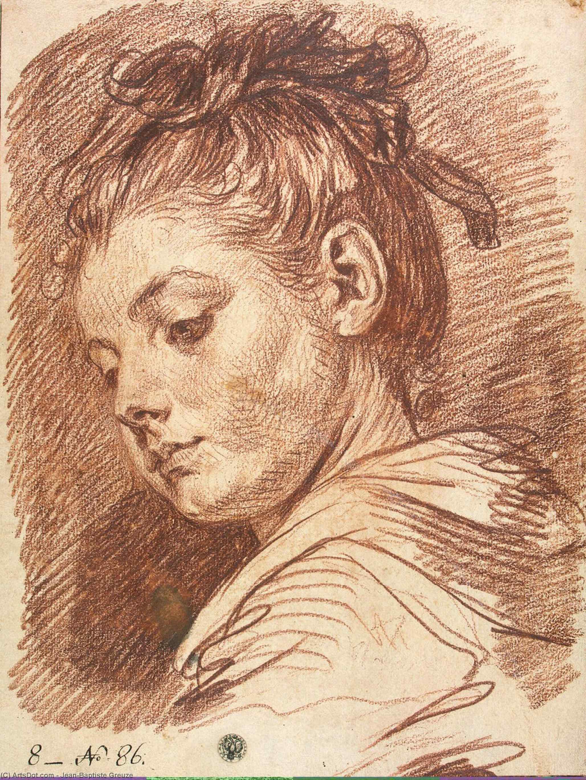 Wikioo.org - The Encyclopedia of Fine Arts - Painting, Artwork by Jean-Baptiste Greuze - Head of a Young Woman