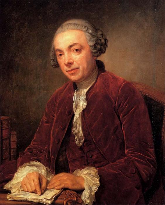 WikiOO.org - Енциклопедия за изящни изкуства - Живопис, Произведения на изкуството Jean-Baptiste Greuze - Portrait of Abraham de Roquencourt, half­length, in a red jacket and white foulard