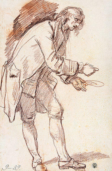 Wikioo.org – L'Encyclopédie des Beaux Arts - Peinture, Oeuvre de Jean-Baptiste Greuze - Étude pour 'The Paralytic' . figure d un jeune homme avec une assiette à la main