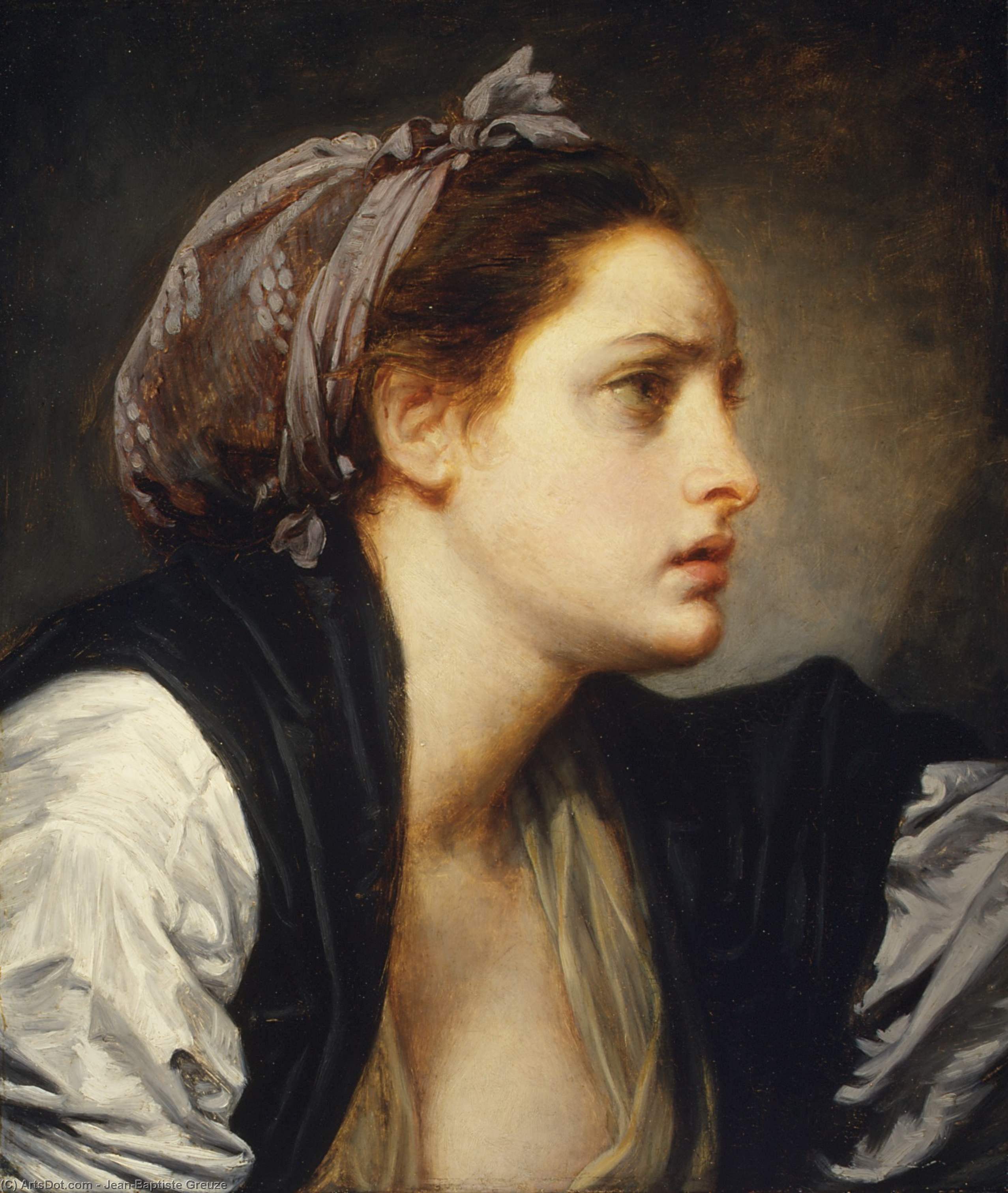 WikiOO.org – 美術百科全書 - 繪畫，作品 Jean-Baptiste Greuze - 学习 头  一 女性