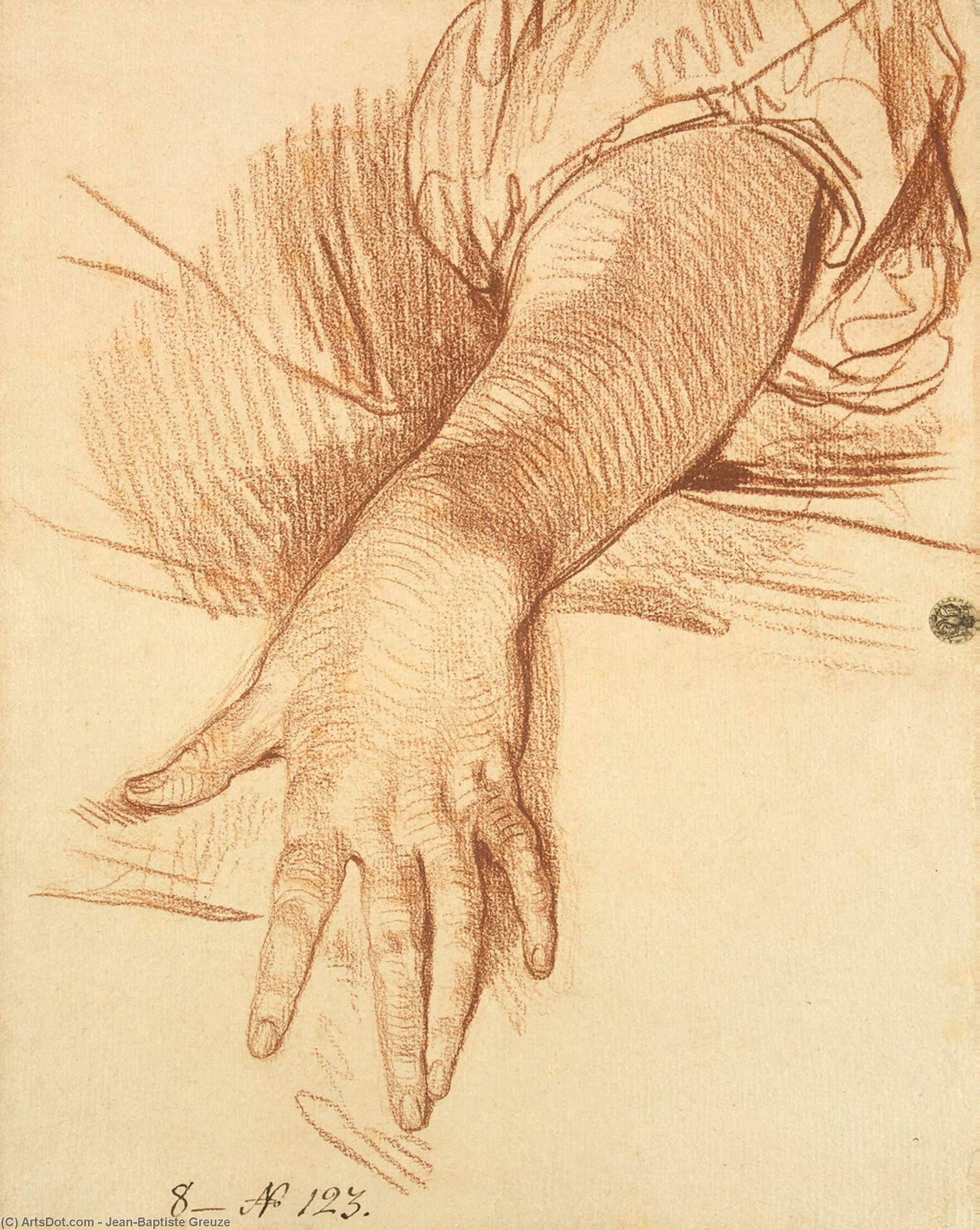 WikiOO.org - Енциклопедия за изящни изкуства - Живопис, Произведения на изкуството Jean-Baptiste Greuze - Study of a Female Arm Dropped Down