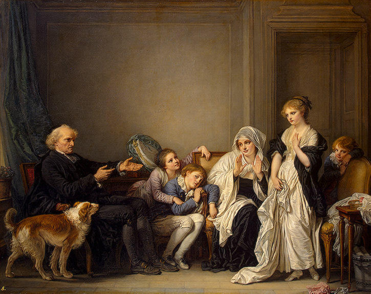 Wikoo.org - موسوعة الفنون الجميلة - اللوحة، العمل الفني Jean-Baptiste Greuze - Widow and Her Priest