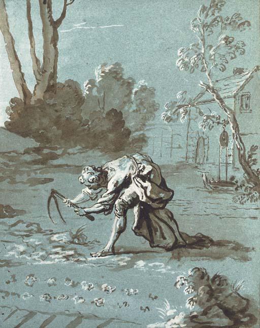 Wikioo.org - The Encyclopedia of Fine Arts - Painting, Artwork by Jean-Baptiste Oudry - A man returning to a field, a house at the bottom