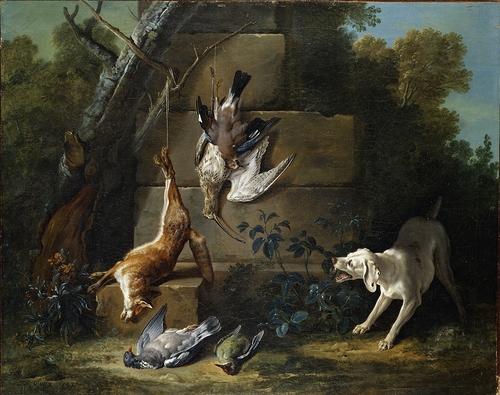 Wikioo.org - The Encyclopedia of Fine Arts - Painting, Artwork by Jean-Baptiste Oudry - Dog Guarding Dead Game