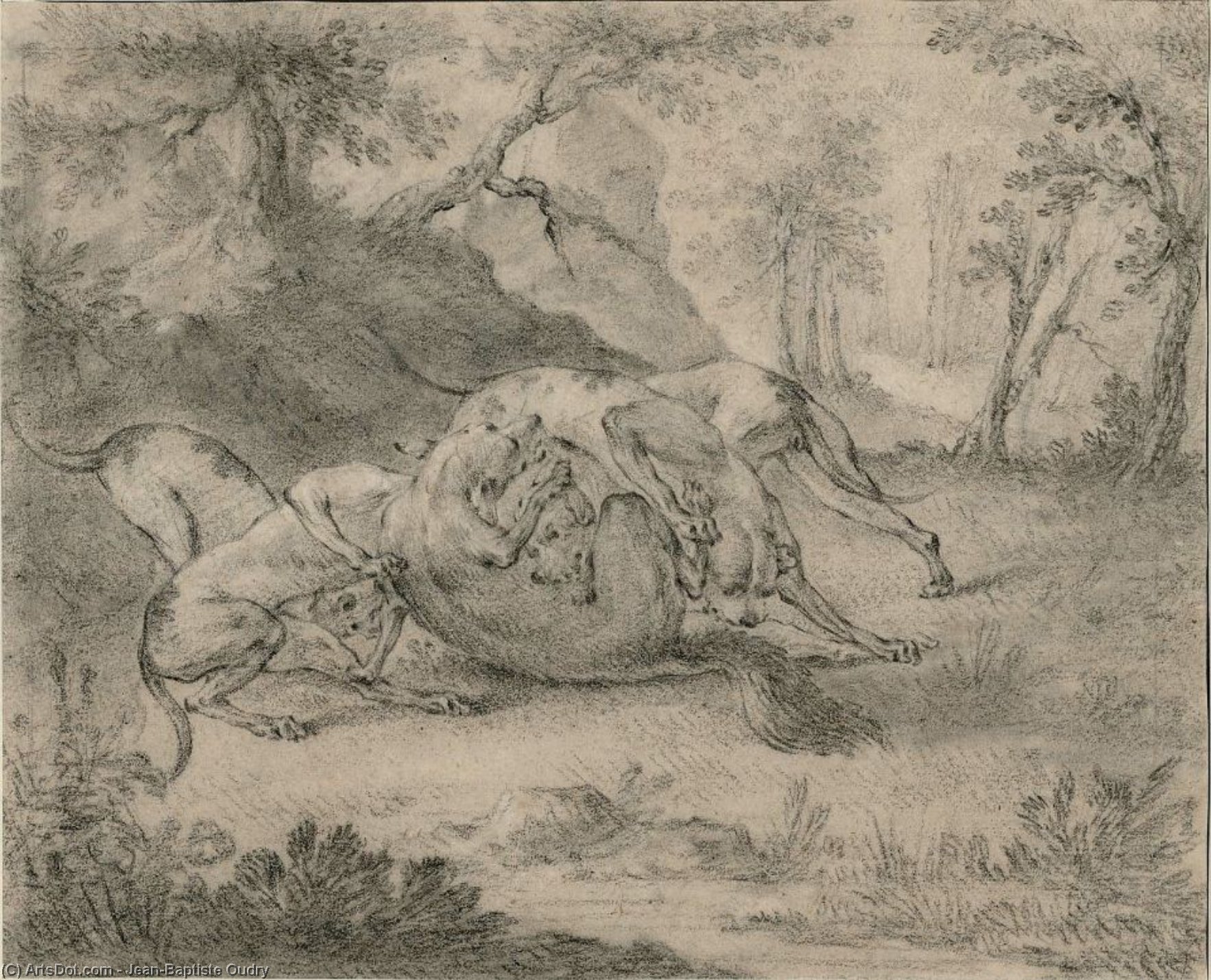 WikiOO.org - 百科事典 - 絵画、アートワーク Jean-Baptiste Oudry - 四つ 犬や a ウルフ