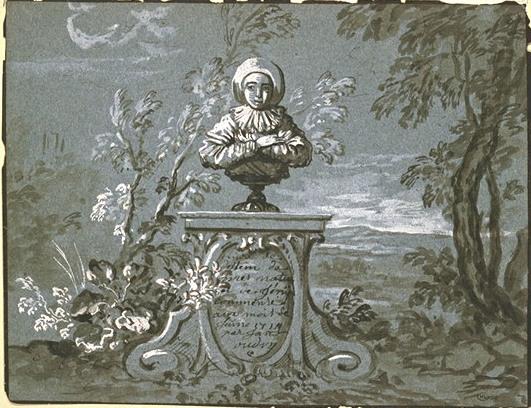 WikiOO.org - 백과 사전 - 회화, 삽화 Jean-Baptiste Oudry - Gilles' bust on a pedestal in a landscape