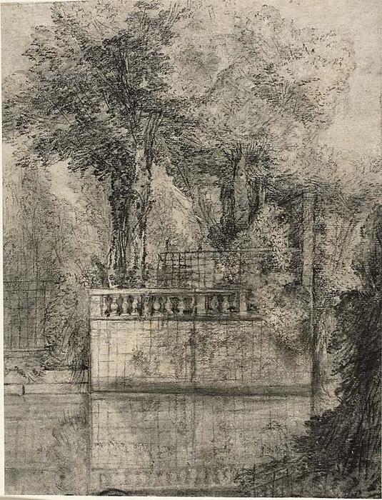 Wikioo.org - The Encyclopedia of Fine Arts - Painting, Artwork by Jean-Baptiste Oudry - Lattice Work and Reflecting Pool at Arcueil