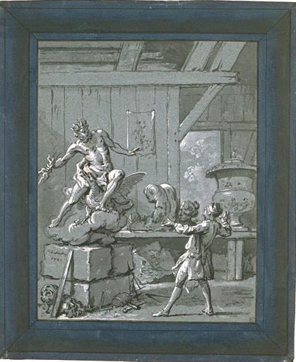Wikioo.org – La Enciclopedia de las Bellas Artes - Pintura, Obras de arte de Jean-Baptiste Oudry - Le statuaire et la estatua de Júpiter