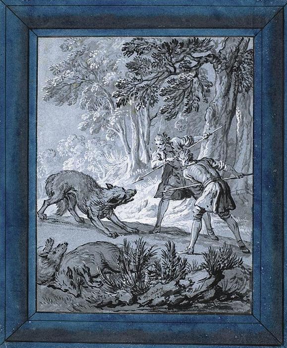 Wikioo.org - The Encyclopedia of Fine Arts - Painting, Artwork by Jean-Baptiste Oudry - Men Attacking Wolves