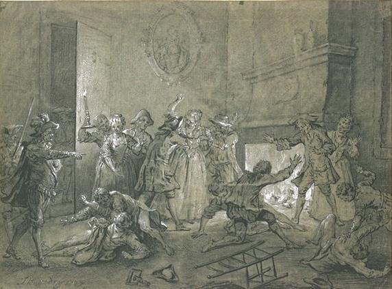 WikiOO.org - Enciklopedija likovnih umjetnosti - Slikarstvo, umjetnička djela Jean-Baptiste Oudry - Renewal of the fight against two maids in the hotel