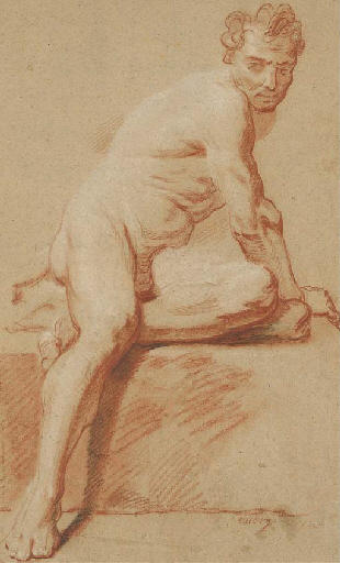 Wikioo.org - The Encyclopedia of Fine Arts - Painting, Artwork by Jean-Baptiste Oudry - Study of a Man sitting, tilted to the right