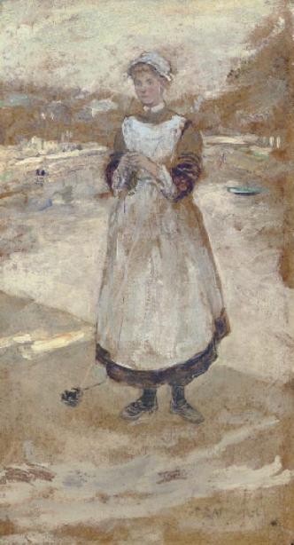 WikiOO.org - Encyclopedia of Fine Arts - Maľba, Artwork Jean-François Raffaelli - A Housemaid before a road