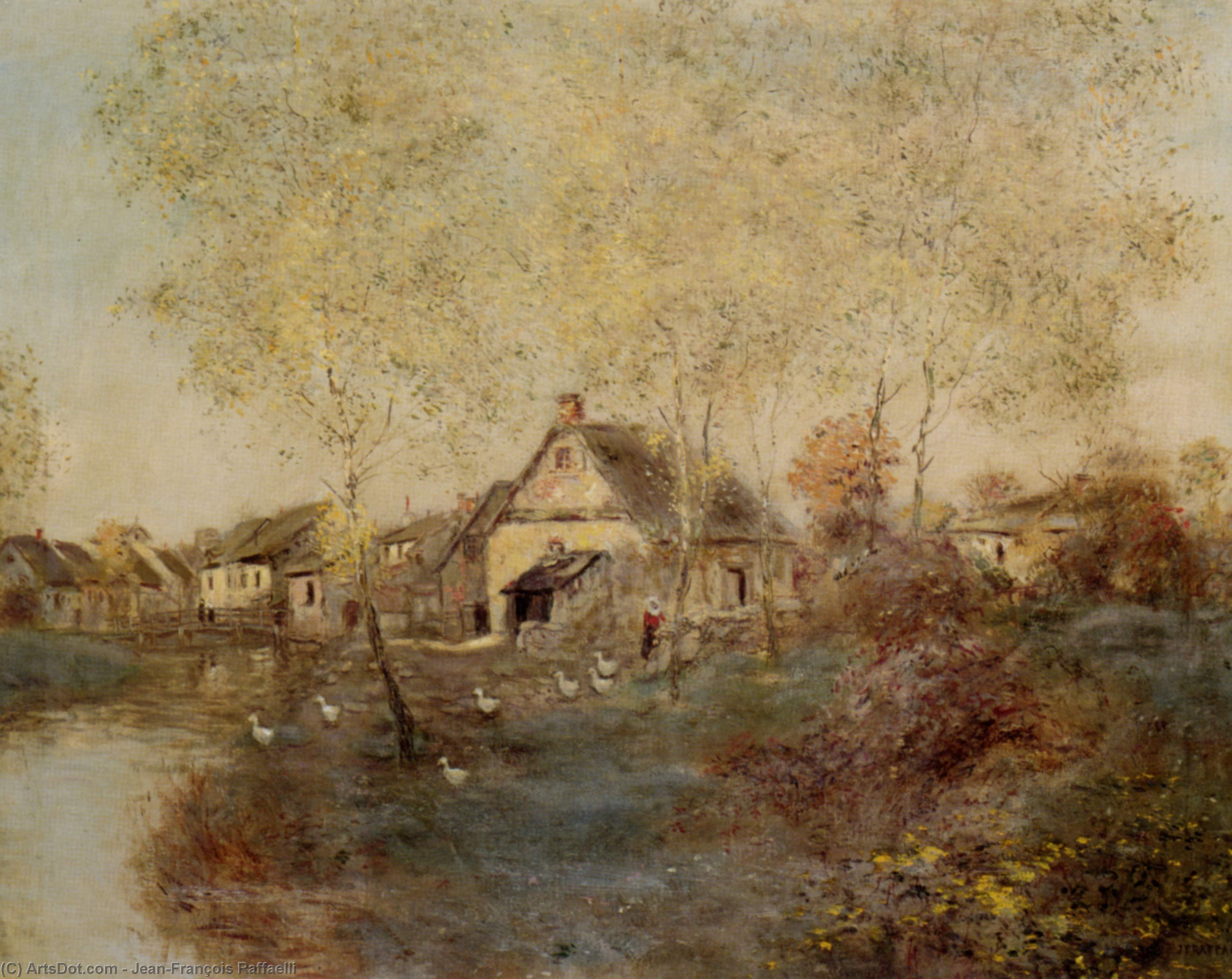 Wikioo.org - The Encyclopedia of Fine Arts - Painting, Artwork by Jean-François Raffaelli - Feeding the Ducks Along the Canal