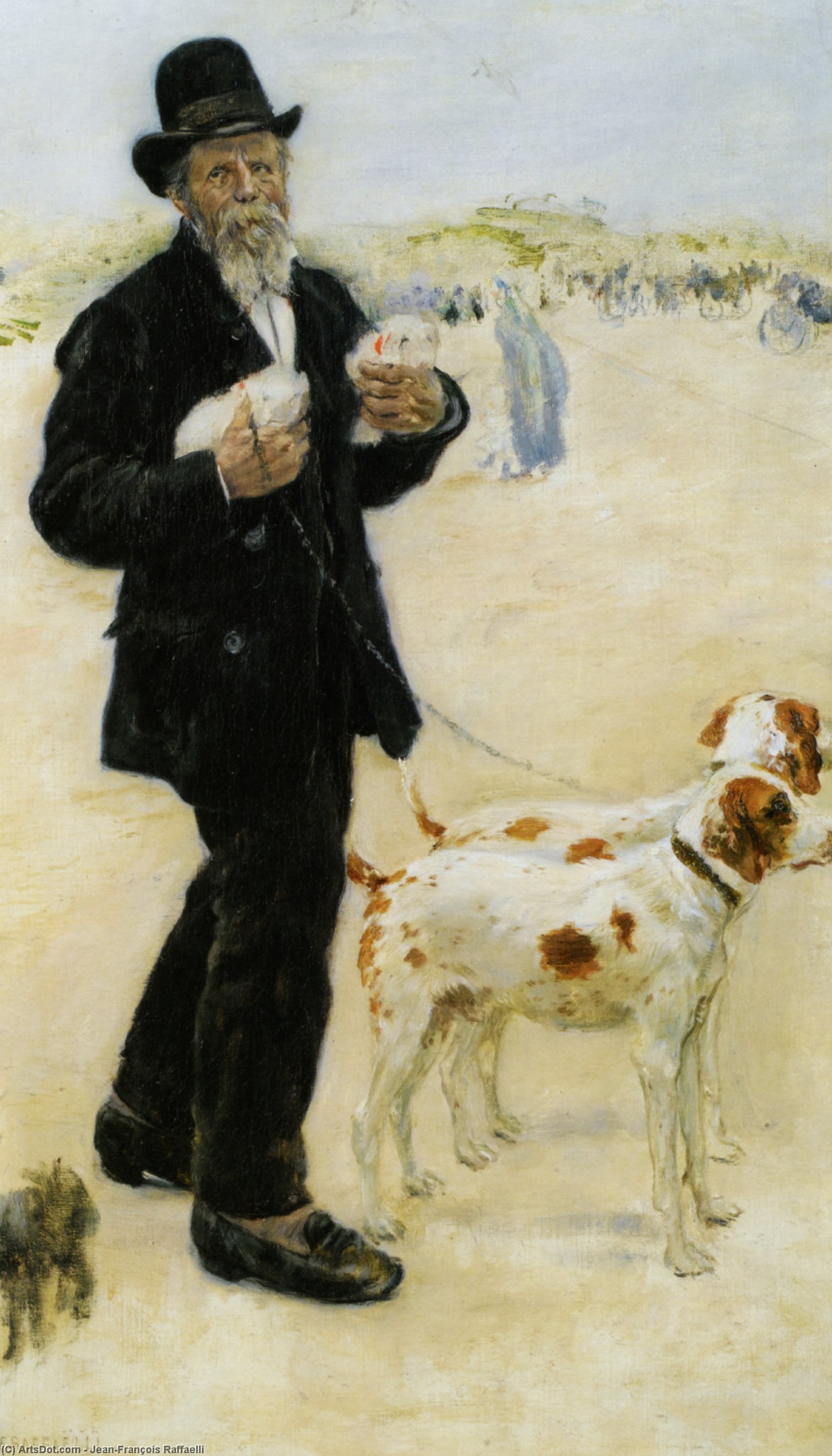 WikiOO.org - Enciklopedija likovnih umjetnosti - Slikarstvo, umjetnička djela Jean-François Raffaelli - Man Walking Dogs