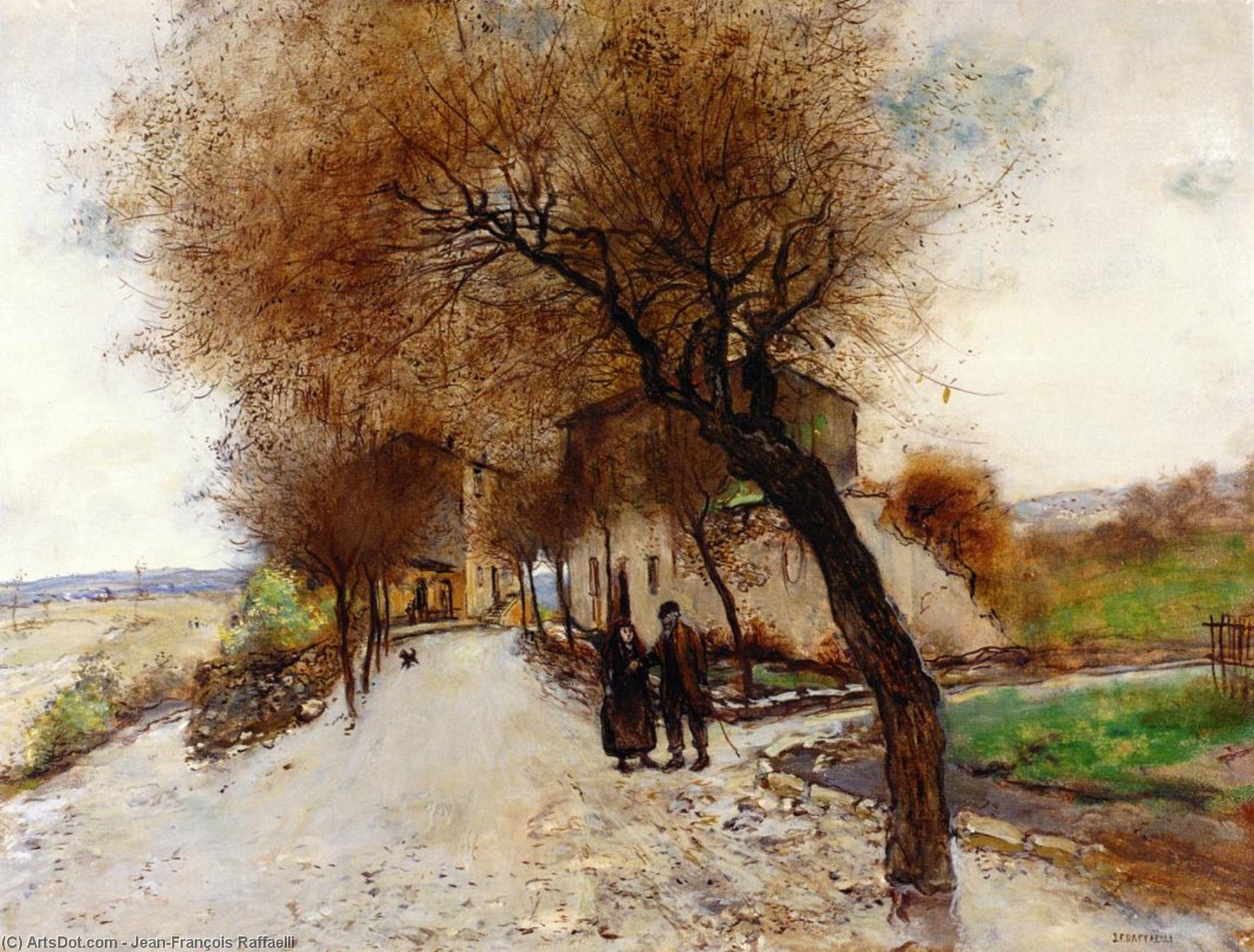 WikiOO.org - Encyclopedia of Fine Arts - Lukisan, Artwork Jean-François Raffaelli - Strollers Leaving a Village