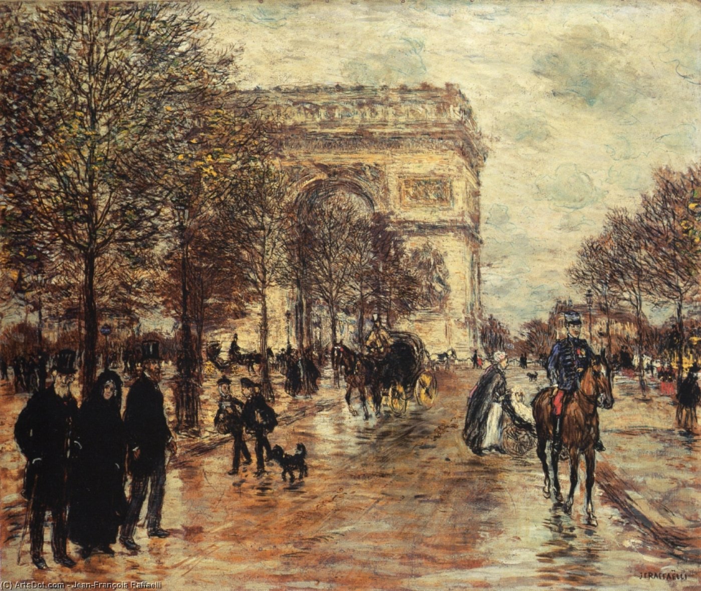 WikiOO.org - Encyclopedia of Fine Arts - Schilderen, Artwork Jean-François Raffaelli - The Champs-Elysees, The Arc de Triompne