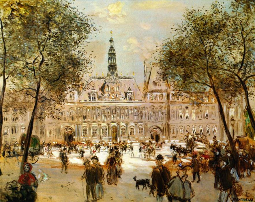WikiOO.org - Encyclopedia of Fine Arts - Schilderen, Artwork Jean-François Raffaelli - The Place de l'Hotel de Ville