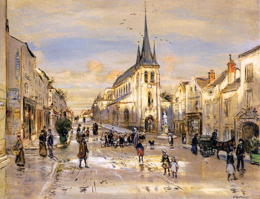 WikiOO.org - Encyclopedia of Fine Arts - Maľba, Artwork Jean-François Raffaelli - The Place Saint-Jean in Nemours