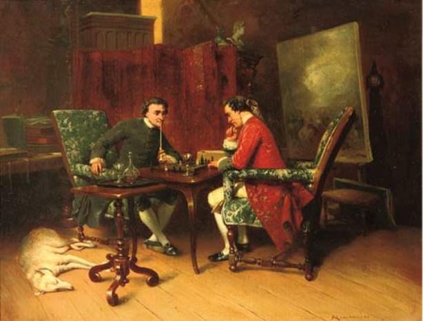 WikiOO.org - Encyclopedia of Fine Arts - Målning, konstverk Jean Louis Ernest Meissonier - A game of chess