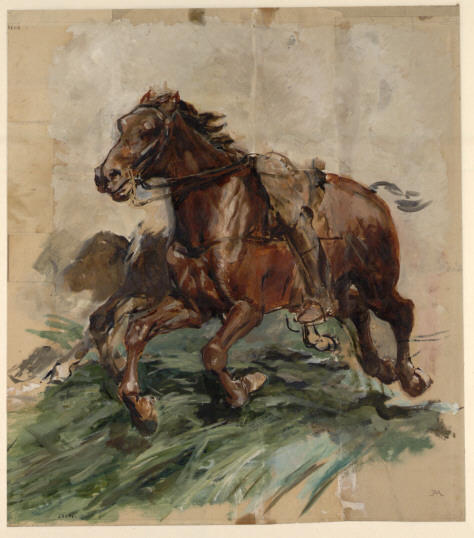 Wikioo.org - The Encyclopedia of Fine Arts - Painting, Artwork by Jean Louis Ernest Meissonier - Brown horse in Galopp