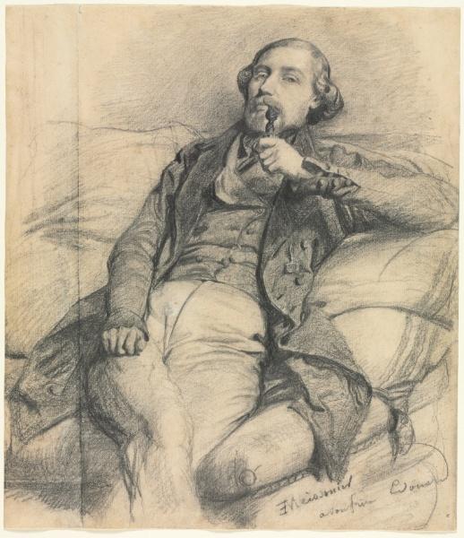 WikiOO.org - Encyclopedia of Fine Arts - Maľba, Artwork Jean Louis Ernest Meissonier - Man Smoking