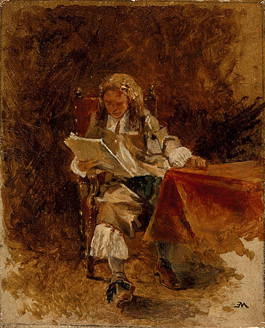 WikiOO.org - Encyclopedia of Fine Arts - Maleri, Artwork Jean Louis Ernest Meissonier - Study of a Seated Cavalier Reading