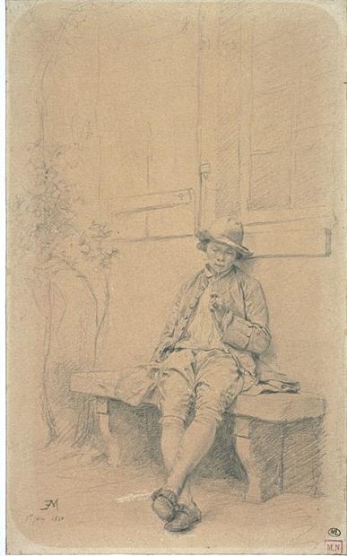 Wikioo.org - The Encyclopedia of Fine Arts - Painting, Artwork by Jean Louis Ernest Meissonier - Young smoker in the window