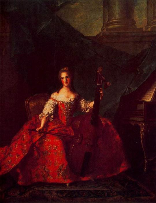 Wikioo.org - The Encyclopedia of Fine Arts - Painting, Artwork by Jean-Marc Nattier - Anne-Henriette of France playing the viola da gamba