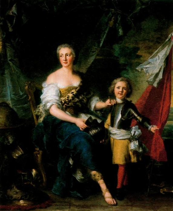 Wikioo.org - The Encyclopedia of Fine Arts - Painting, Artwork by Jean-Marc Nattier - Mademoiselle de Lambecs as Minerva, Arming Her Brother, the Comte de Brionne, and Directing Him to the Arts wa
