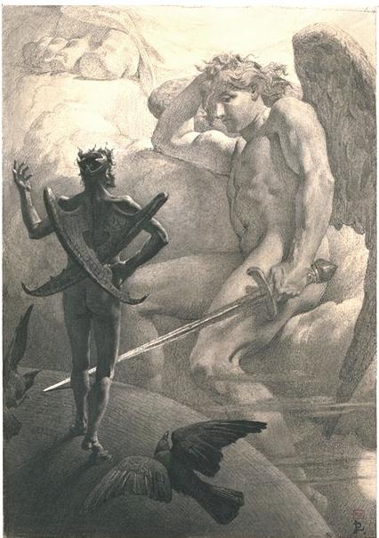 Wikioo.org - สารานุกรมวิจิตรศิลป์ - จิตรกรรม Jean-Paul Laurens - The archangel Raphael and Mephistopheles
