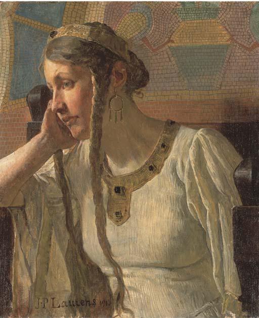 Wikioo.org - Bách khoa toàn thư về mỹ thuật - Vẽ tranh, Tác phẩm nghệ thuật Jean-Paul Laurens - The expectation of a Merovingian queen