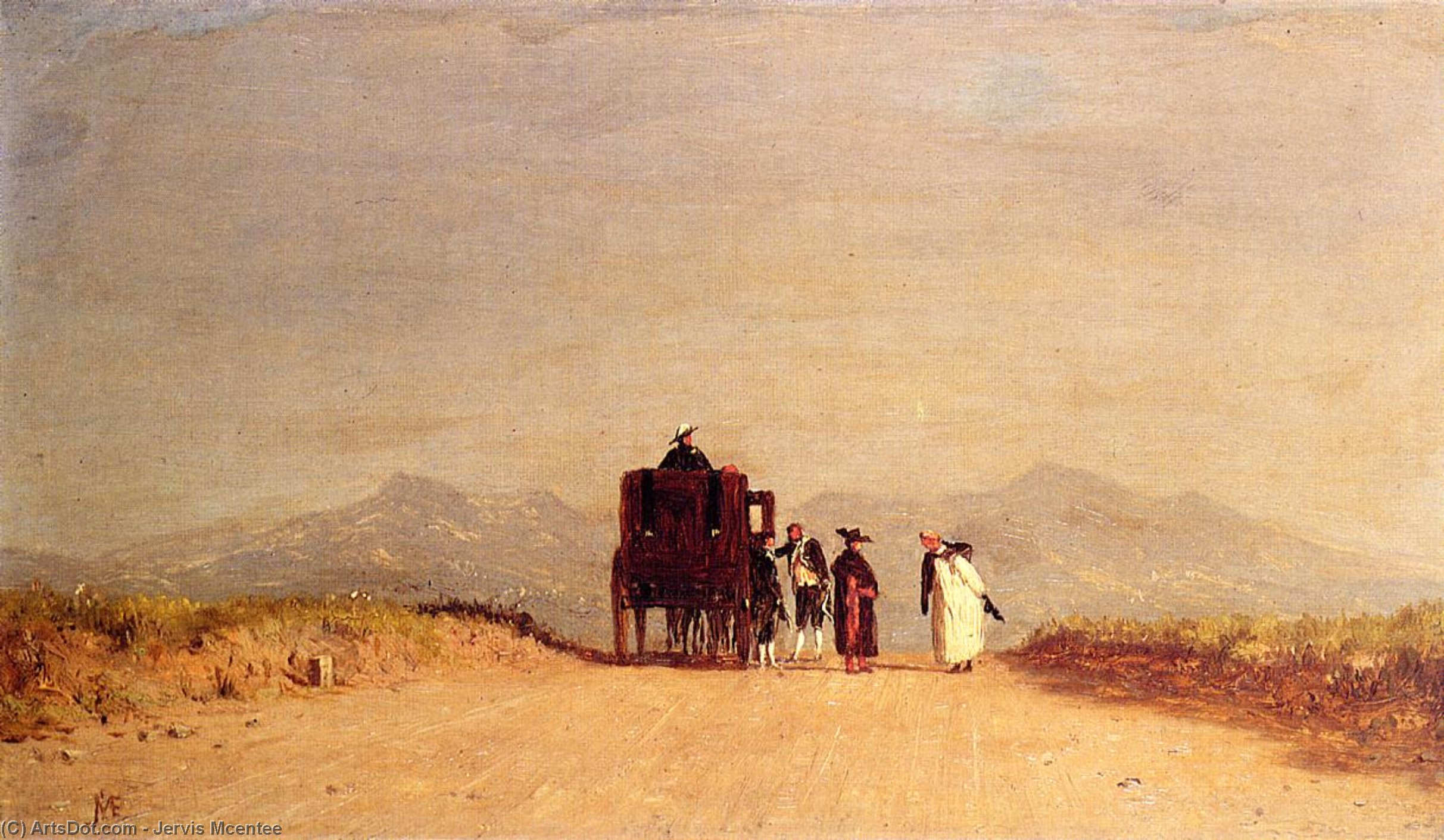 Wikioo.org - The Encyclopedia of Fine Arts - Painting, Artwork by Jervis Mcentee - A Journey's Pause in the Roman Campagna