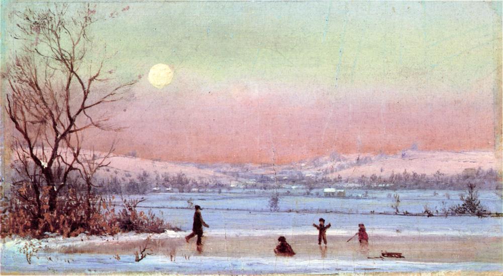 Wikioo.org - The Encyclopedia of Fine Arts - Painting, Artwork by Jervis Mcentee - Ice Skating near Hudson