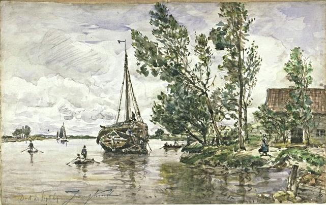 WikiOO.org - Enciklopedija dailės - Tapyba, meno kuriniai Johan Barthold Jongkind - A boat of hay on the Maas at Dordrecht