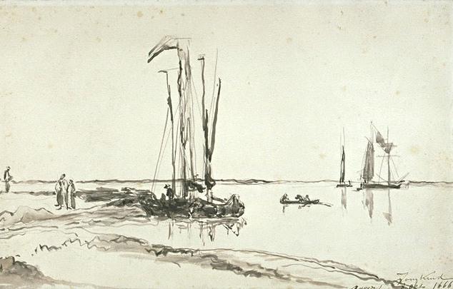 Wikioo.org - The Encyclopedia of Fine Arts - Painting, Artwork by Johan Barthold Jongkind - Boats at the mouth of the Scheldt