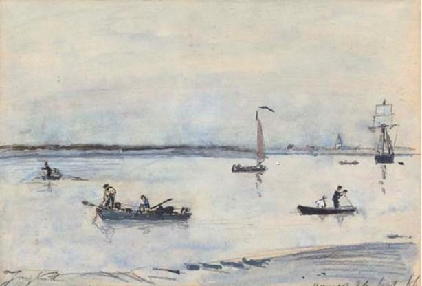 Wikioo.org - The Encyclopedia of Fine Arts - Painting, Artwork by Johan Barthold Jongkind - Boats on an estuary, Antwerp