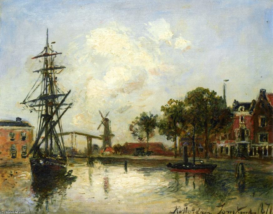 Wikioo.org - The Encyclopedia of Fine Arts - Painting, Artwork by Johan Barthold Jongkind - Entry to the Port, Rotterdam