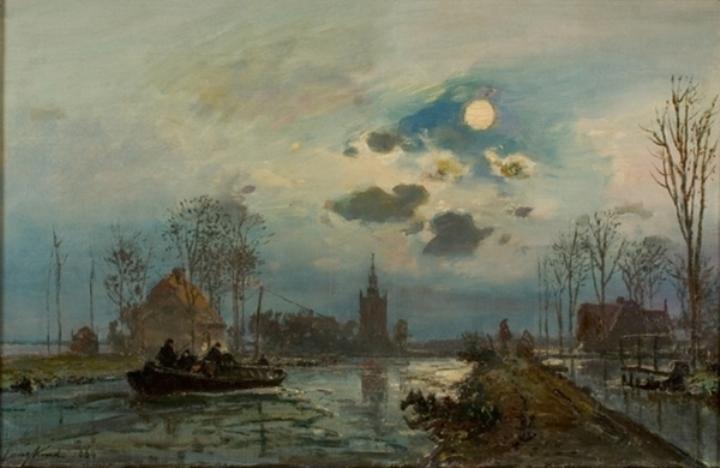 WikiOO.org - אנציקלופדיה לאמנויות יפות - ציור, יצירות אמנות Johan Barthold Jongkind - Mon night at Overschie