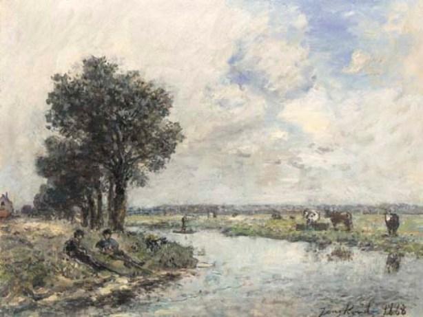 Wikioo.org - The Encyclopedia of Fine Arts - Painting, Artwork by Johan Barthold Jongkind - On the riverbank