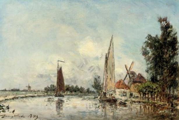 Wikioo.org - The Encyclopedia of Fine Arts - Painting, Artwork by Johan Barthold Jongkind - Sailing on the Schie near Rotterdam