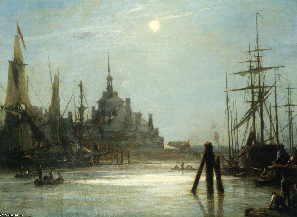 Wikioo.org - The Encyclopedia of Fine Arts - Painting, Artwork by Johan Barthold Jongkind - The Hoofdpoort in Rotterdam, The effect of the Moon