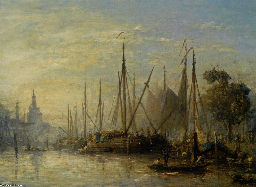 Wikioo.org - The Encyclopedia of Fine Arts - Painting, Artwork by Johan Barthold Jongkind - The port of Rotterdam 1