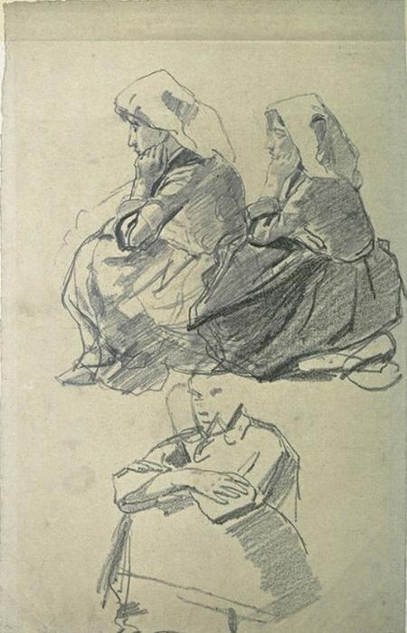 Wikioo.org - Bách khoa toàn thư về mỹ thuật - Vẽ tranh, Tác phẩm nghệ thuật Johan Barthold Jongkind - Two Breton sitting on the ground and another woman